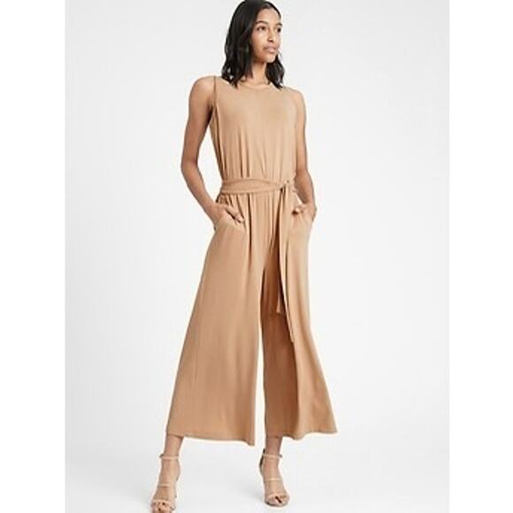 Banana Republic Jumpsuit Womens‎ XXL Sandwash Cropped Wide Leg Neutral Classic - Picture 1 of 11